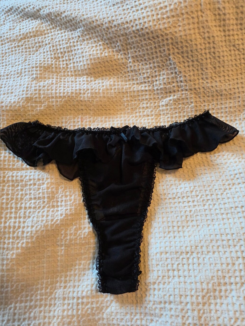 VINTAGE Y2K Sheer Lace Trim Black Thong Panties Medium 6